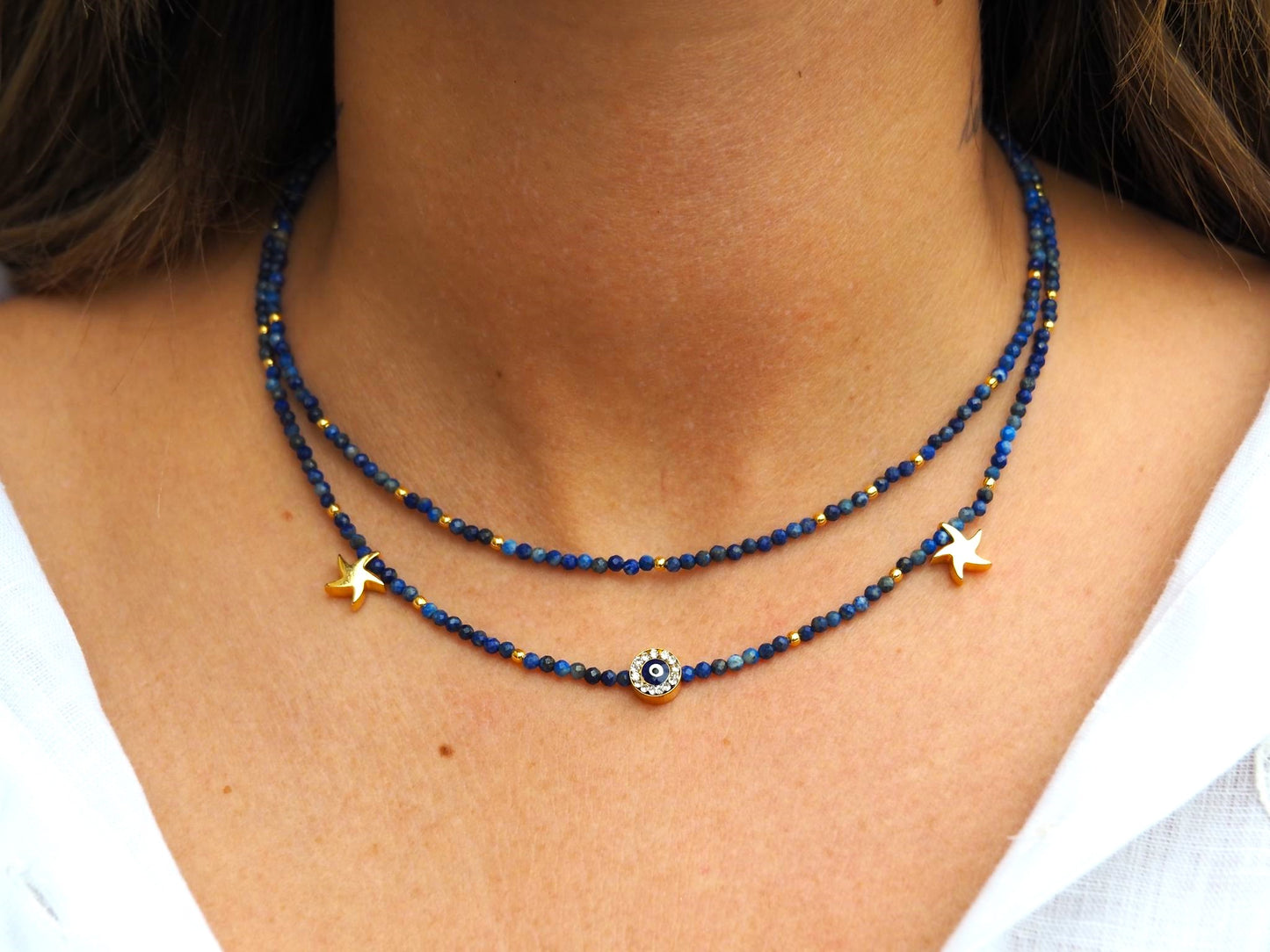 Collier double fin en pierre naturelle Lapis Lazuli