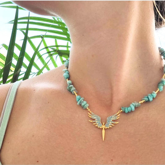 Collier en pierres naturelles d'Amazonite style Antique